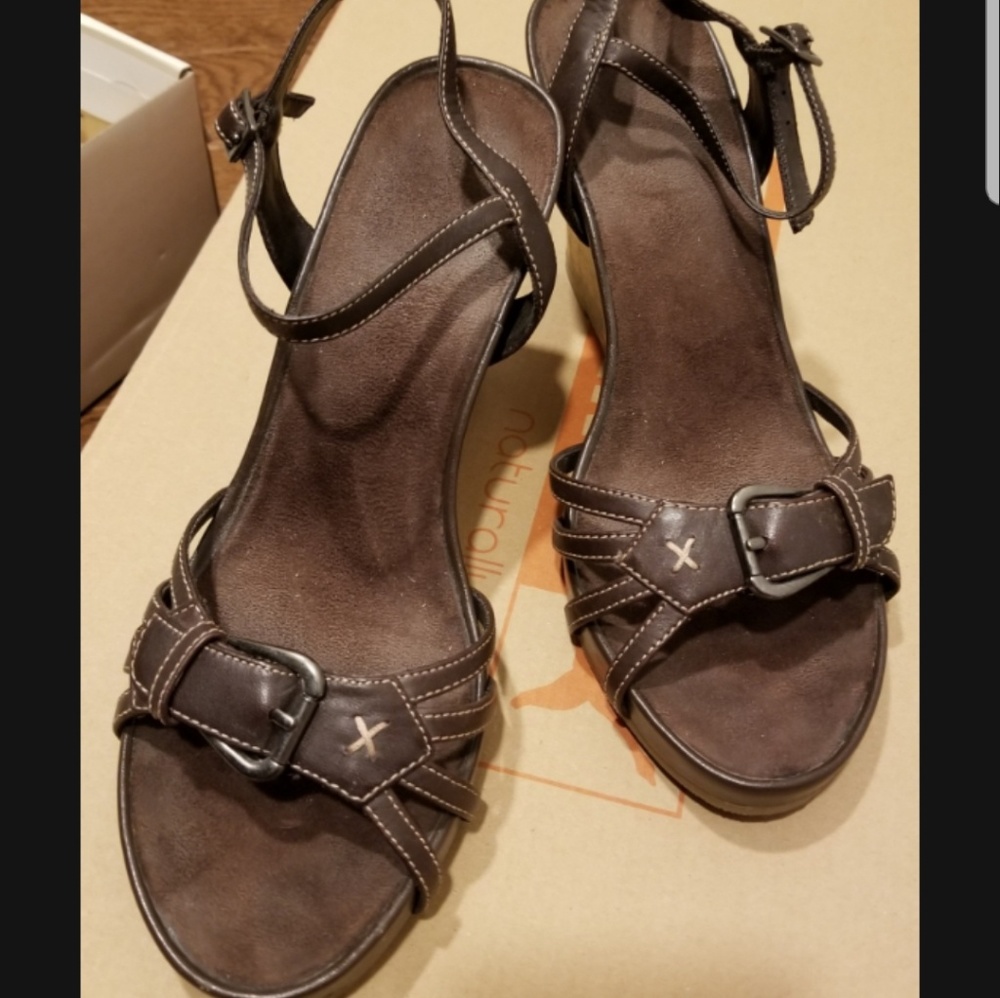 Cork Wedge Leather Sandals